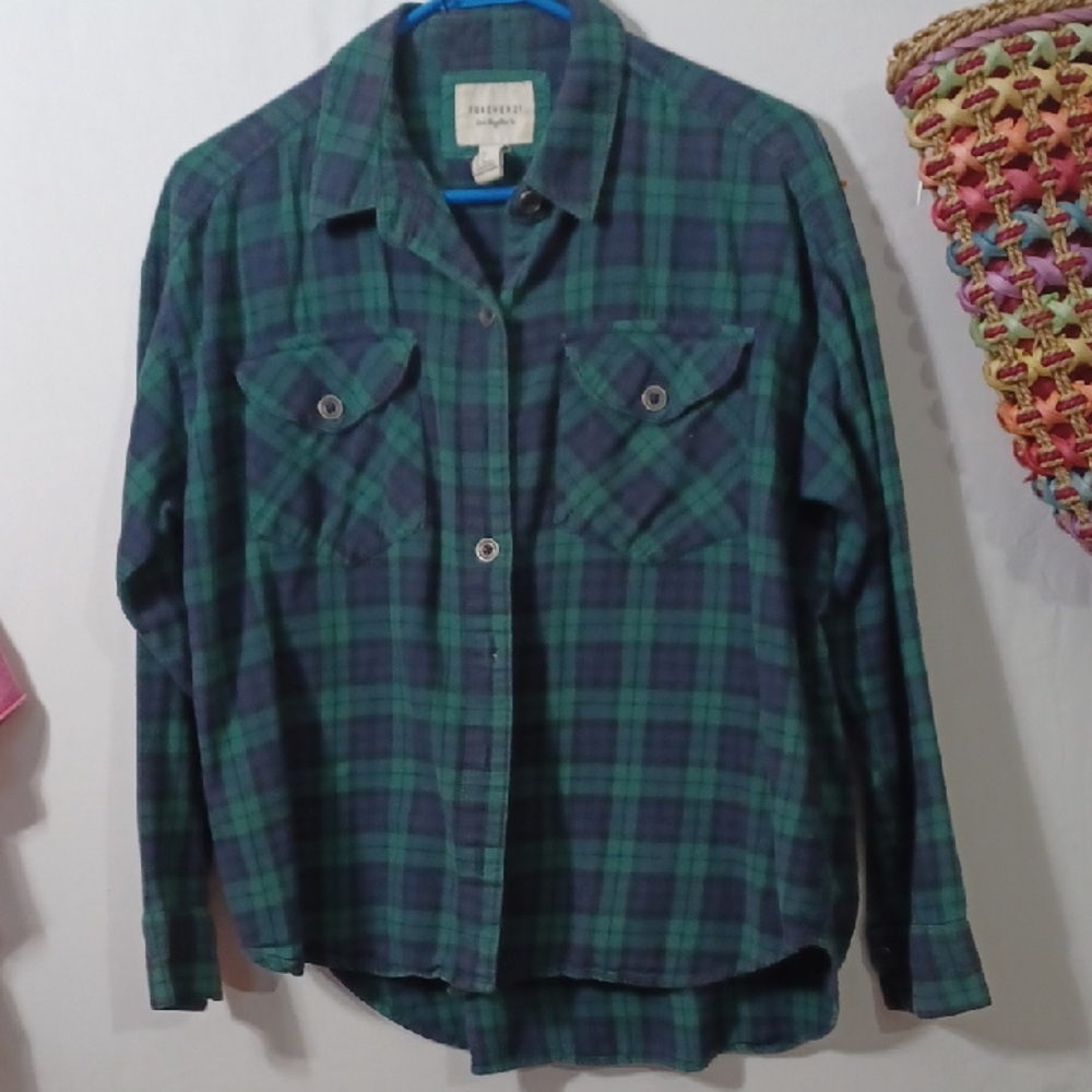 Forever 21 Green and Blue Plaid Button Down Shirt